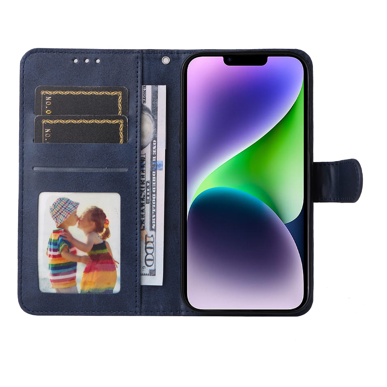 Uniqkart for iPhone 15 Plus Wallet Phone Case Calf Texture Anti-Scratch PU Leather Smartphone Shell Flip Stand Cover - Blue Uniqkart for iPhone 15 Plus Wallet Phone Case Calf Texture Anti-Scratch PU Leather Smartphone Shell Flip Stand Cover - Blue